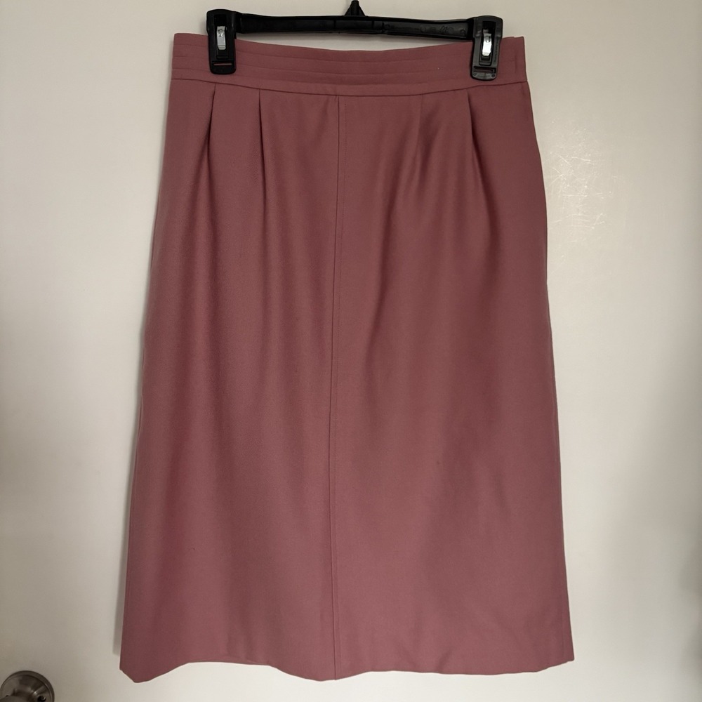 VTG Yves Saint Laurent Pink Wool Skirt Size 44 Side Zip Wool Rive Gouche 70's